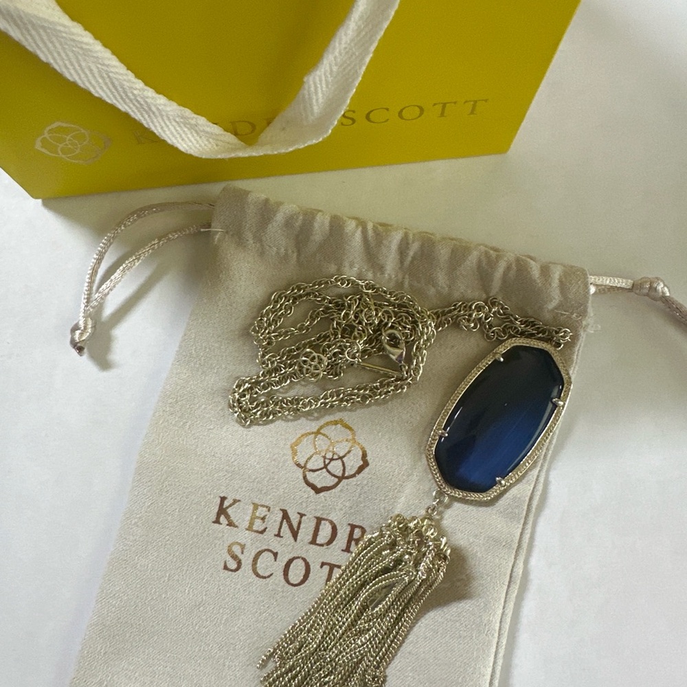 Kendra Scott Gold-Tone Necklace with Deep Blue Oval Stone and Tassel